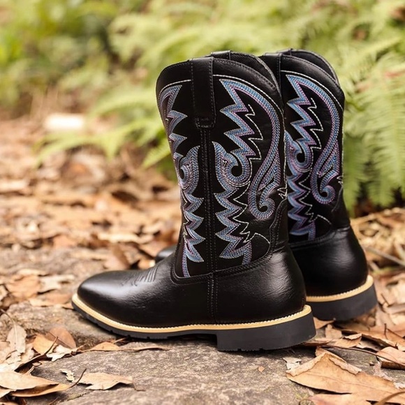 Men’s Black & Blue Western Cowboy Boots – Square Toe – Size 11 - Picture 2 of 6